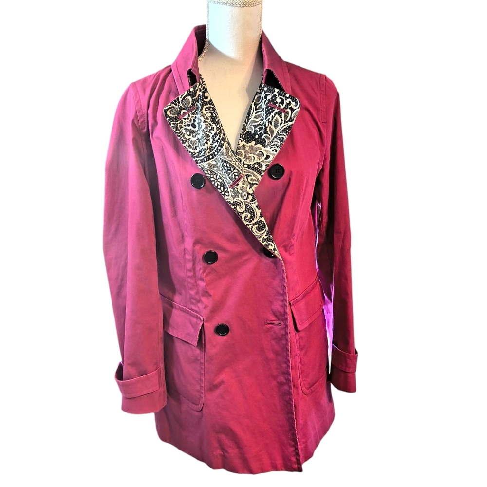 Talbots Double-Breasted Magenta Trench Coat (6)